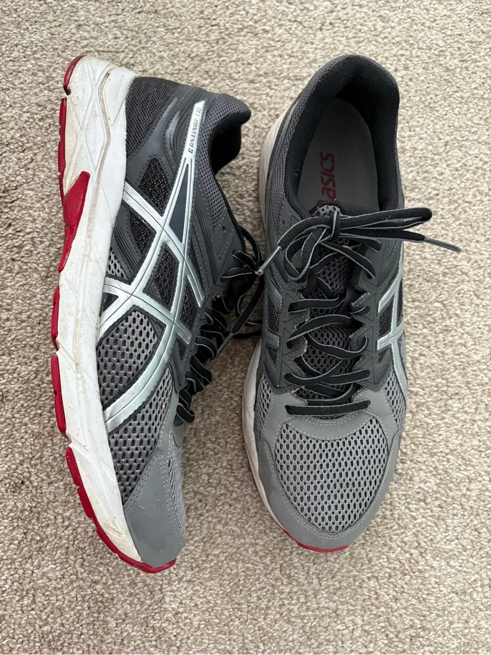 ASICS Gel Contend 3 Men's U.S. 12 Gray Red Athletic Lace Up Running Shoes T5F4N